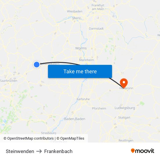 Steinwenden to Frankenbach map