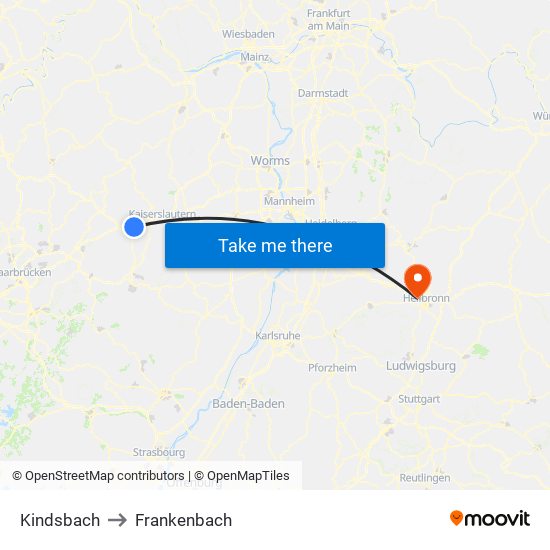 Kindsbach to Frankenbach map