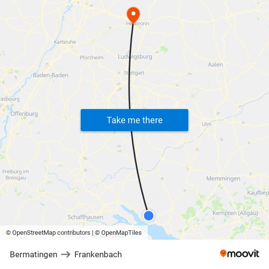 Bermatingen to Frankenbach map