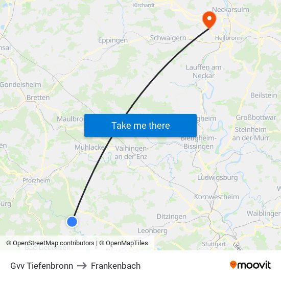 Gvv Tiefenbronn to Frankenbach map