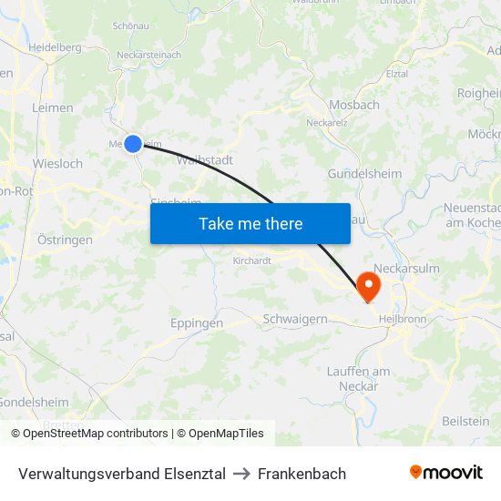 Verwaltungsverband Elsenztal to Frankenbach map