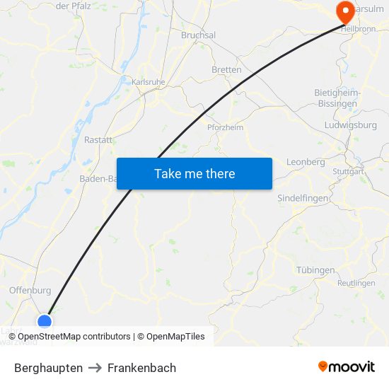 Berghaupten to Frankenbach map