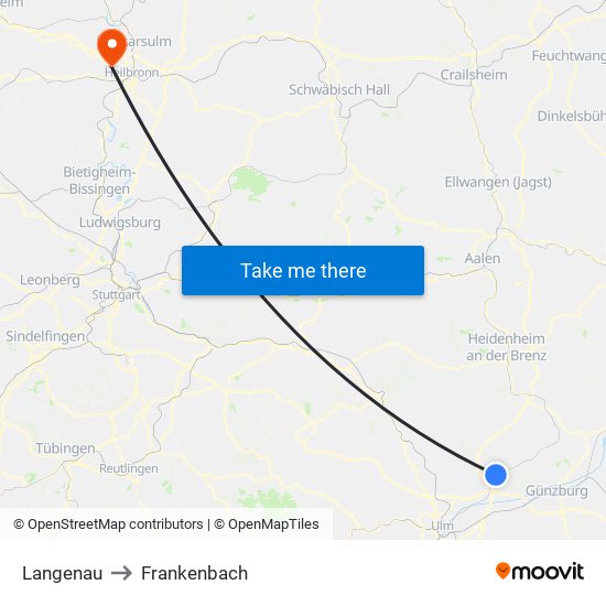 Langenau to Frankenbach map