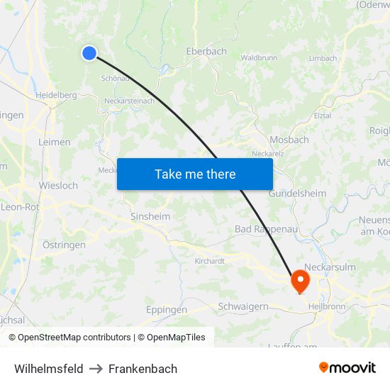 Wilhelmsfeld to Frankenbach map