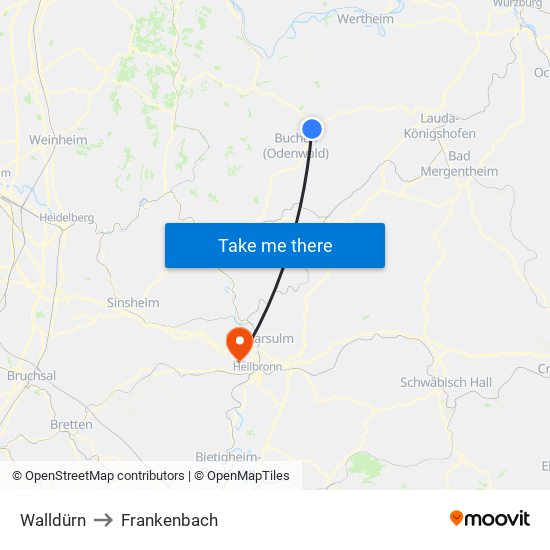 Walldürn to Frankenbach map