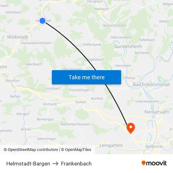 Helmstadt-Bargen to Frankenbach map