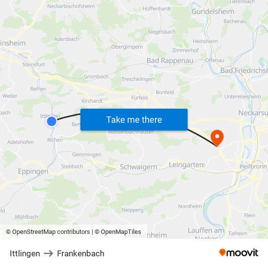 Ittlingen to Frankenbach map