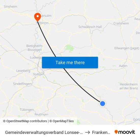 Gemeindeverwaltungsverband Lonsee-Amstetten to Frankenbach map