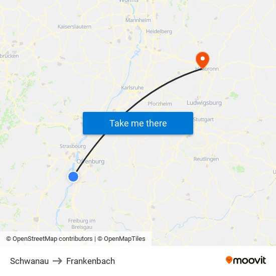 Schwanau to Frankenbach map