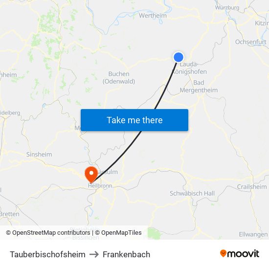 Tauberbischofsheim to Frankenbach map