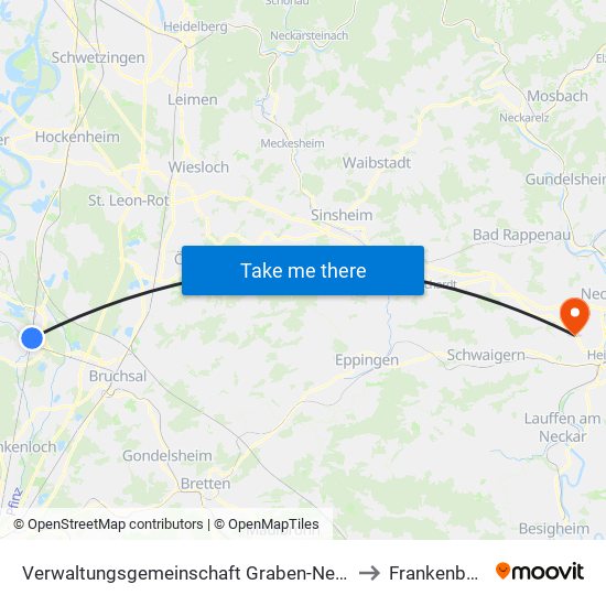 Verwaltungsgemeinschaft Graben-Neudorf to Frankenbach map