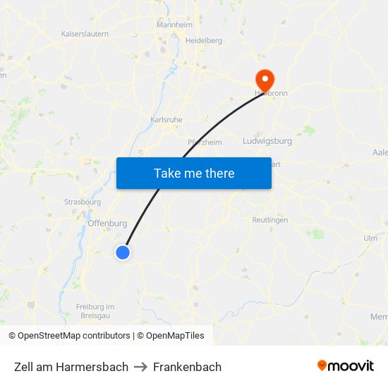 Zell am Harmersbach to Frankenbach map