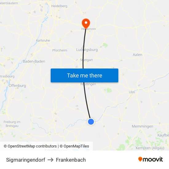 Sigmaringendorf to Frankenbach map