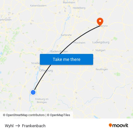 Wyhl to Frankenbach map