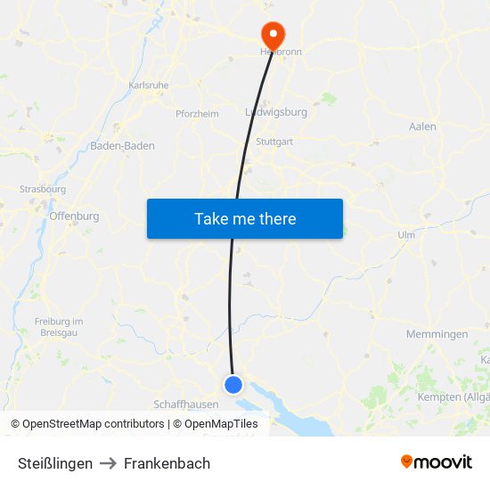 Steißlingen to Frankenbach map