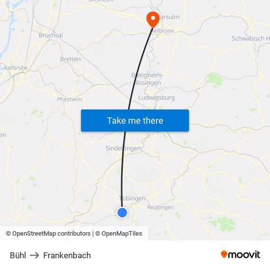 Bühl to Frankenbach map