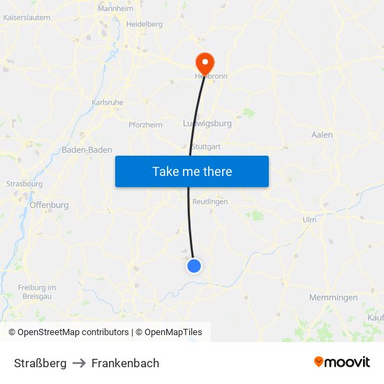 Straßberg to Frankenbach map