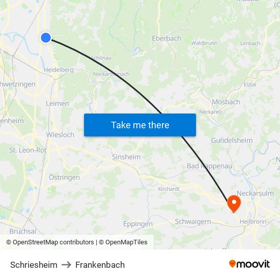 Schriesheim to Frankenbach map