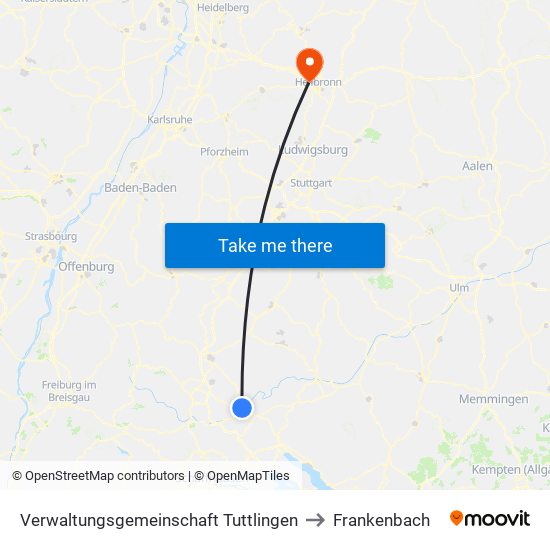 Verwaltungsgemeinschaft Tuttlingen to Frankenbach map