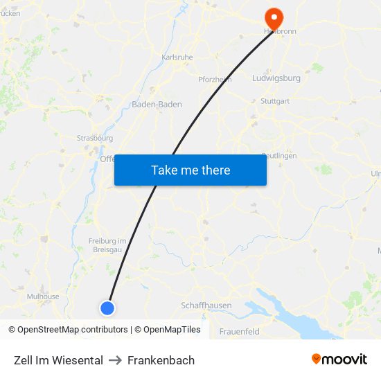 Zell Im Wiesental to Frankenbach map