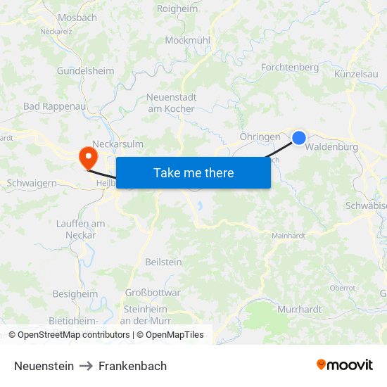 Neuenstein to Frankenbach map