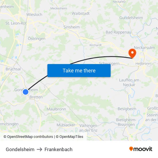 Gondelsheim to Frankenbach map