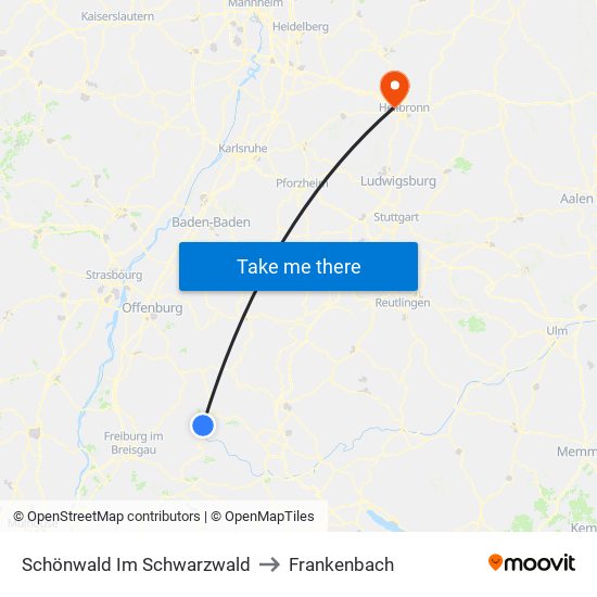 Schönwald Im Schwarzwald to Frankenbach map