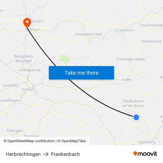 Herbrechtingen to Frankenbach map