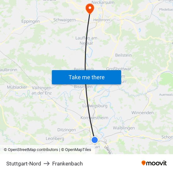 Stuttgart-Nord to Frankenbach map