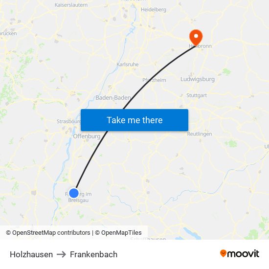 Holzhausen to Frankenbach map