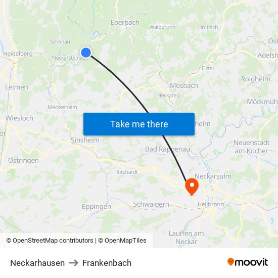 Neckarhausen to Frankenbach map