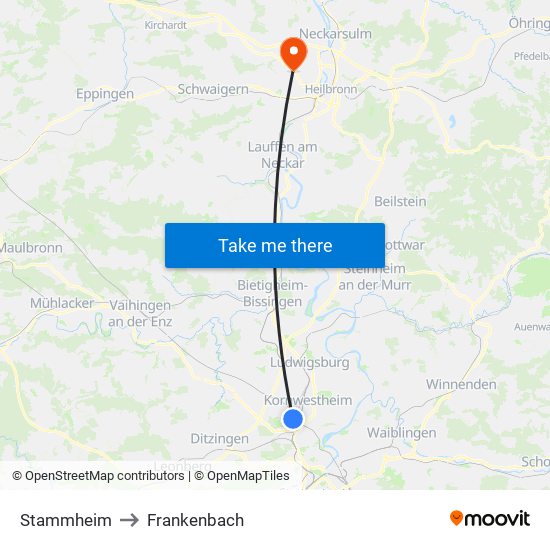 Stammheim to Frankenbach map