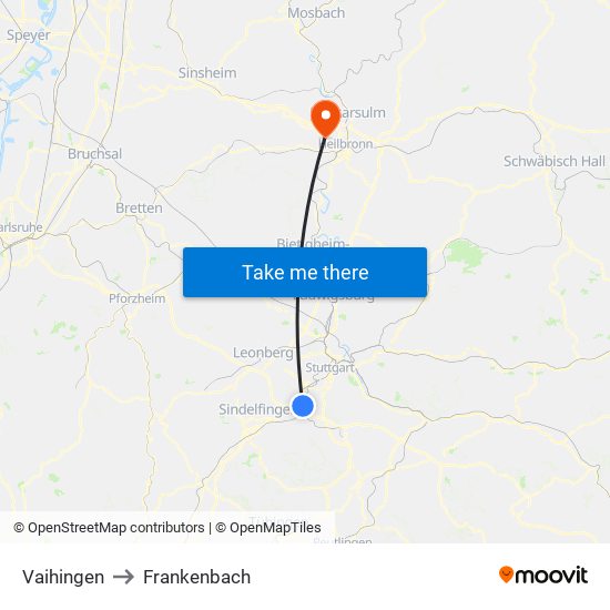 Vaihingen to Frankenbach map