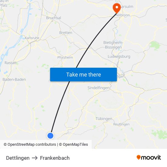 Dettlingen to Frankenbach map