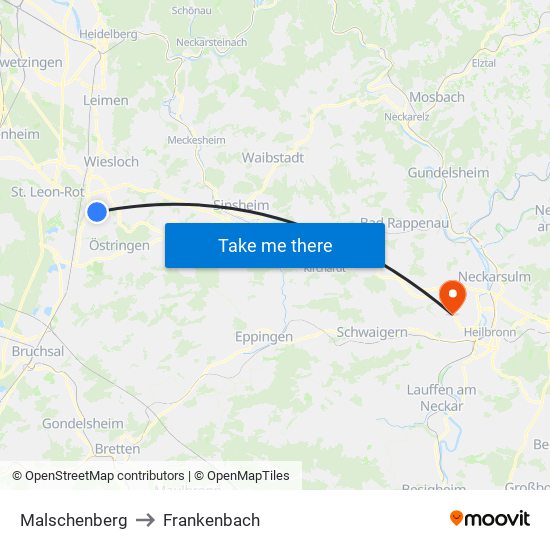 Malschenberg to Frankenbach map