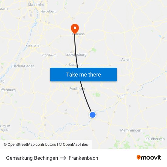 Gemarkung Bechingen to Frankenbach map