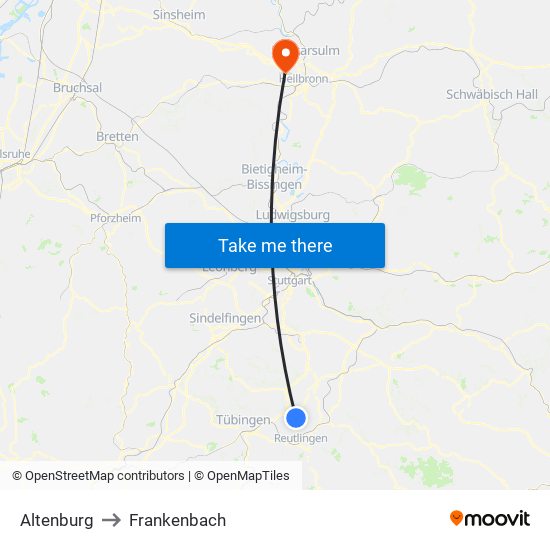Altenburg to Frankenbach map