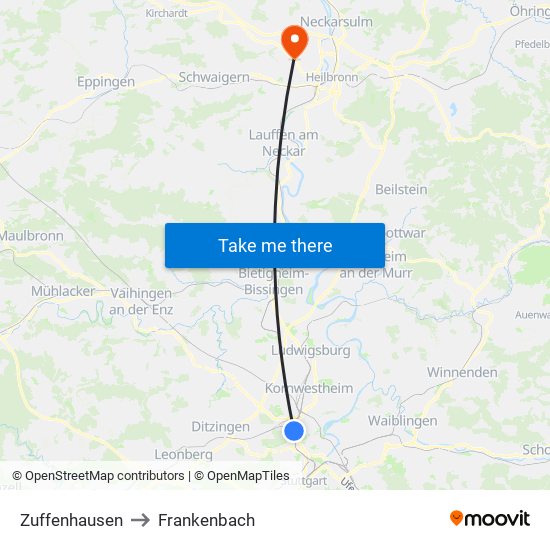 Zuffenhausen to Frankenbach map
