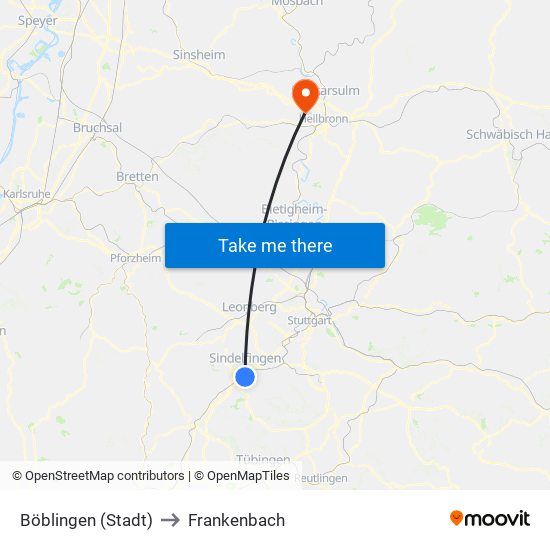 Böblingen (Stadt) to Frankenbach map