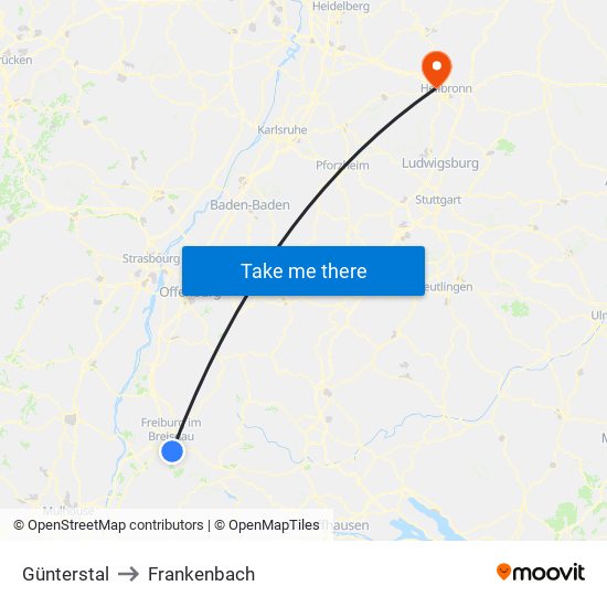 Günterstal to Frankenbach map