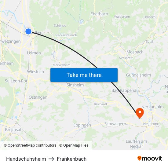 Handschuhsheim to Frankenbach map