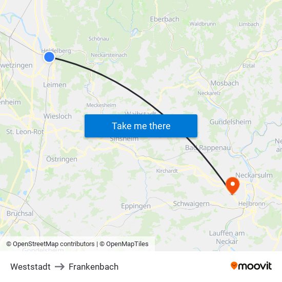 Weststadt to Frankenbach map