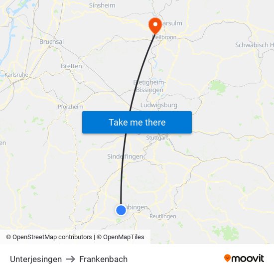 Unterjesingen to Frankenbach map