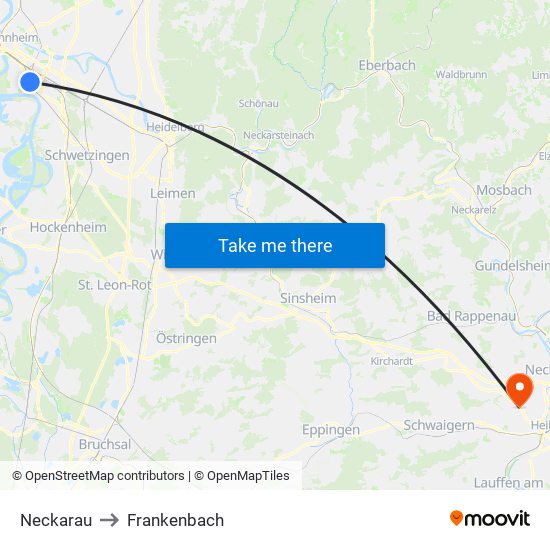 Neckarau to Frankenbach map