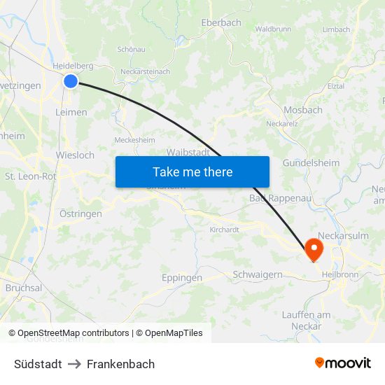 Südstadt to Frankenbach map