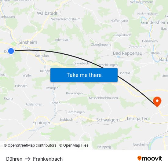 Dühren to Frankenbach map