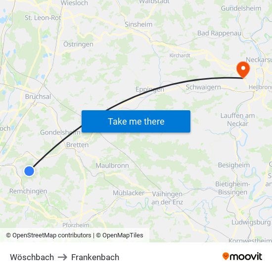 Wöschbach to Frankenbach map