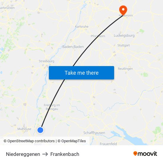 Niedereggenen to Frankenbach map