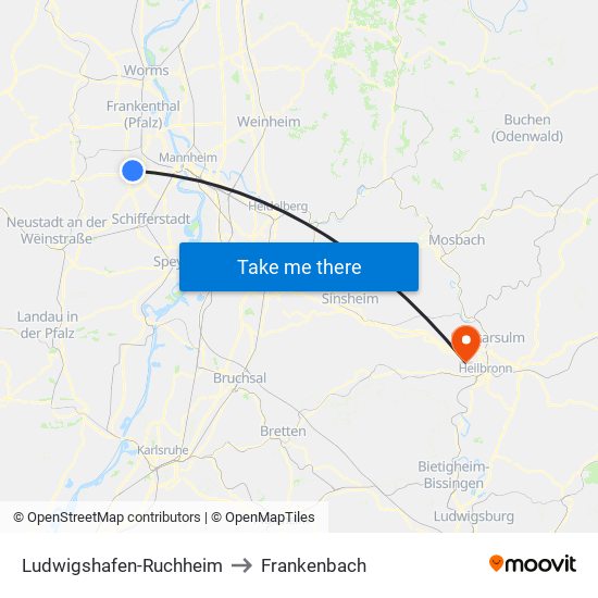 Ludwigshafen-Ruchheim to Frankenbach map