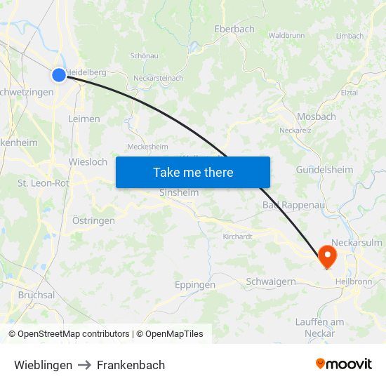 Wieblingen to Frankenbach map